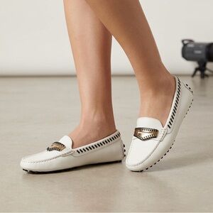 Tod's White Leather Moccasin Driving Shoes